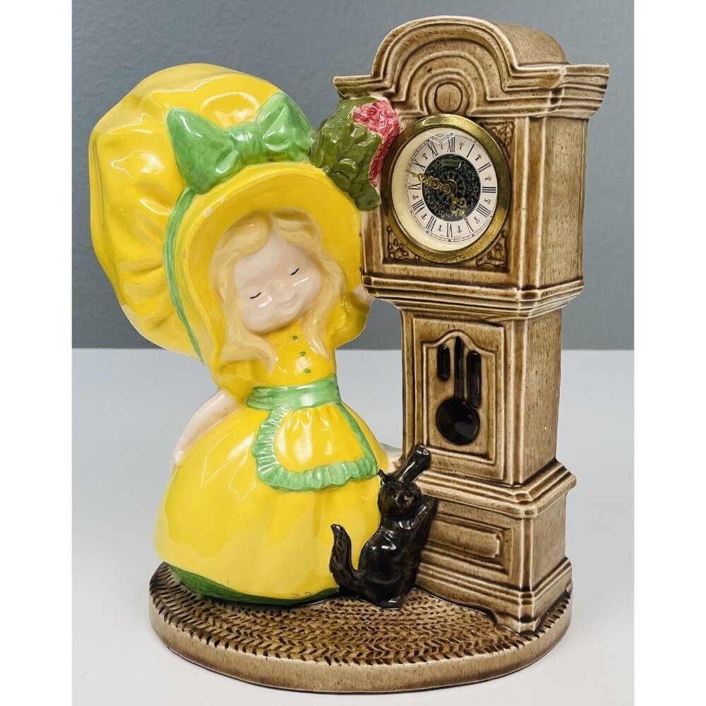 VTG BYRON MOLDS West Germany 10.5"x8.5" Ceramic Girl w/ Grandfather CLOCK *Read*